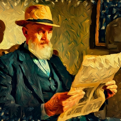 Ontdek en vergelijk proefabonnementen van diverse kranten op Kadobijabo.nl. Vind je ideale krant met flexibele proefperiodes. Man met pak en hoed op die een krant aan het lezen is. Van Gogh style image.